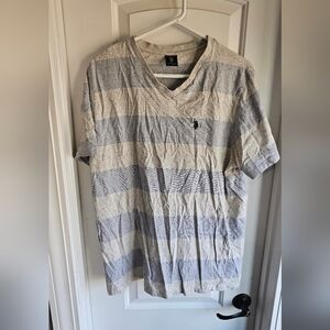 Polo by Ralph Lauren Cream and Gray Striped V-Neck Tee